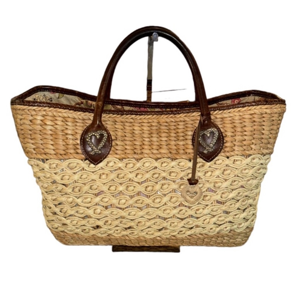 EUC Brighton Woven Leather Trim Tote Bag